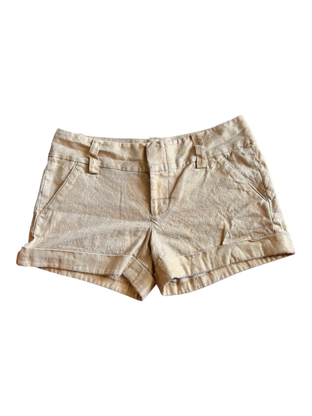 Alice + Olivia Size 12 Metallic Gold Linen Blend Cuffed Shorts Resort
